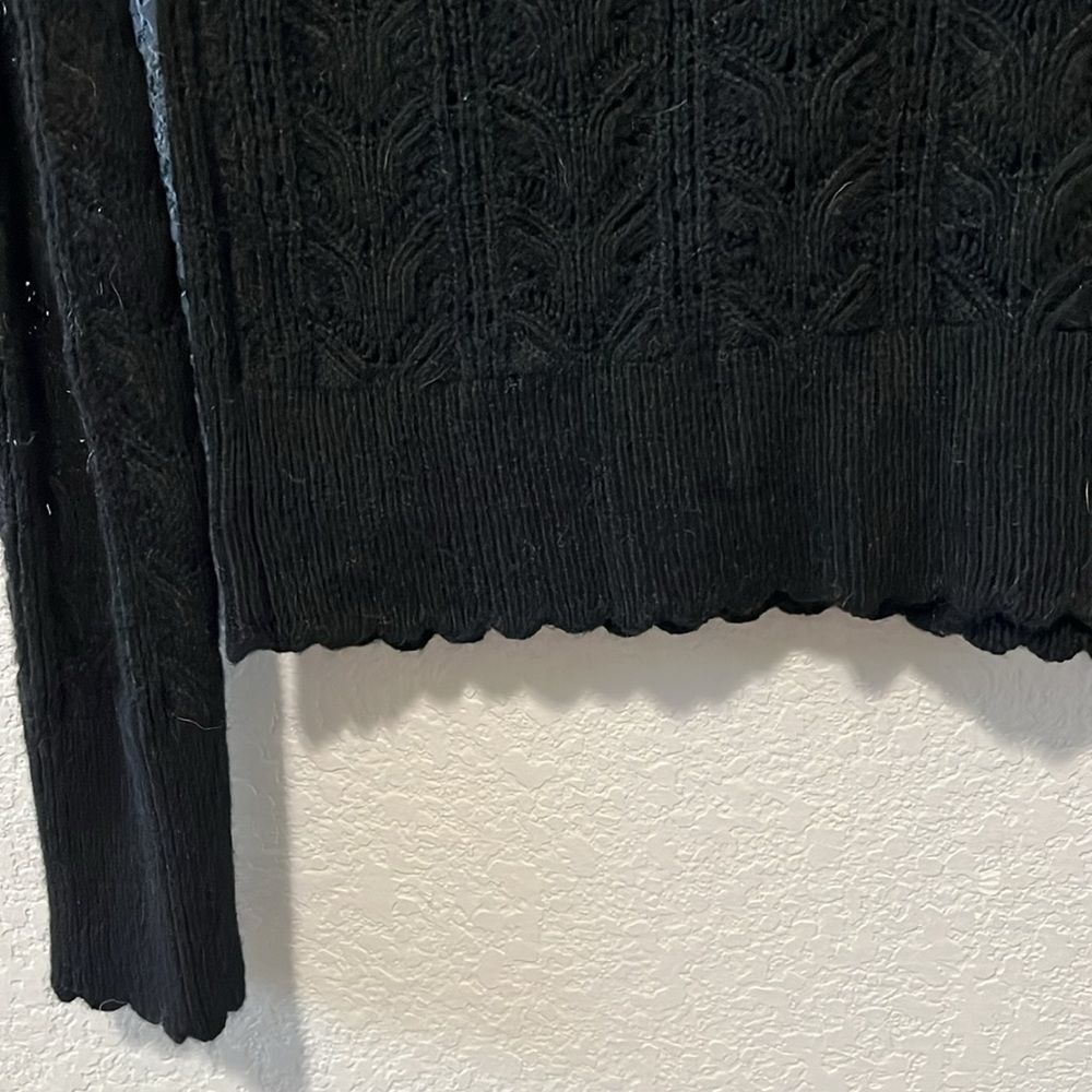 RACHEL PARCELL Black Pointelle Ruffle Lacy Knit Pullover Sweater, Size XL - Picture 7 of 11
